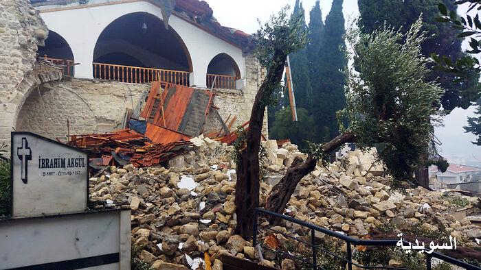 A church was destroyed after a magnitude 7.8 struck Antioch, Hatay Province, Turkey, on February 6, 2023.