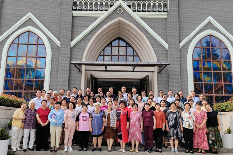 Members of Jiayin (Good News) Choir at Shishan Church, Suzhou, Jiangsu, posted a group photo during a celebration of the 20th anniversary of the choir on June 11, 2023.